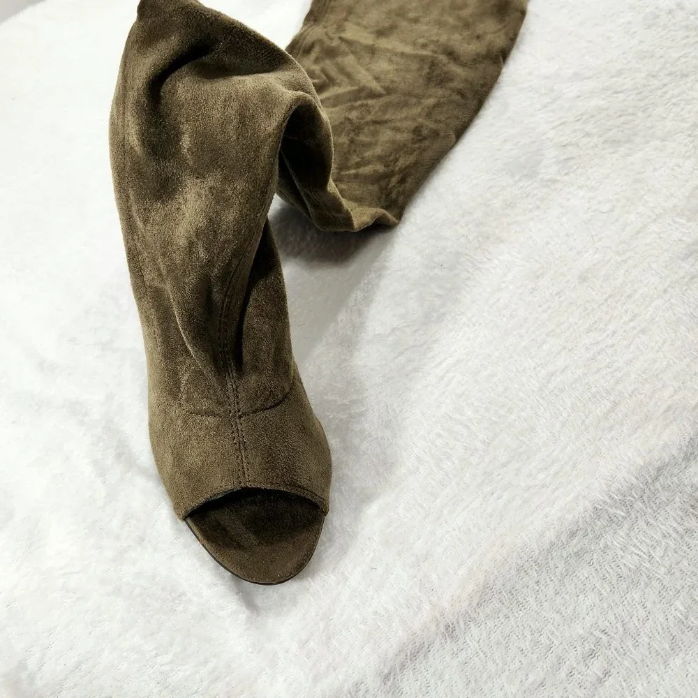 *So Me Olive Green Open Toe Stretch Stocking OTK Thigh Boots 4